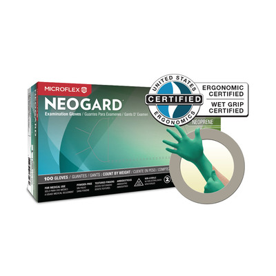 Microflex Neogard Powder-free Small Box/100 Green Textured Neoprene Gloves