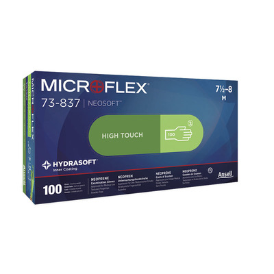 Microflex Neosoft #73-837 Powder-Free X-Small Bx/100 Light Green Neoprene Gloves with Hydrasoft
