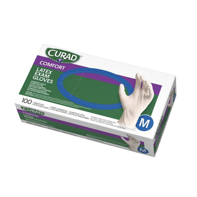 Curad Medium Powder-Free Latex Beige Gloves BX/100