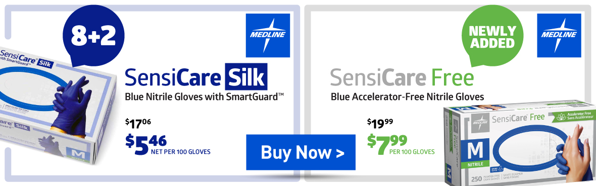 SensiCare Silk (8+2) and SensiCare Free Blue Nitrile Gloves