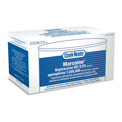 Marcaine (Bupivacaine Hydrochloride 0.5% and Epinephrine 1:200,000) - Box of 50 