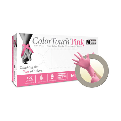 Colortouch Pink Powder-free Medium Textured Latex Gloves Bx/100