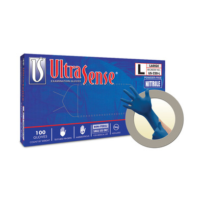 Microflex Ultrasense Powder-Free Nitrile Gloves, Large, 100/Box, Blue