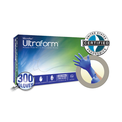 Microflex Ultraform Medium Box/300 Blue Powder-Free Nitrile Gloves