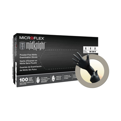 Microflex MidKnight Small Powder-free Black Nitrile Gloves Box/100
