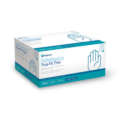 SafeBasics<sup>®</sup> True Fit Thin<sup>™</sup> Medium Blue Bx/300 Powder-Free Nitrile Gloves