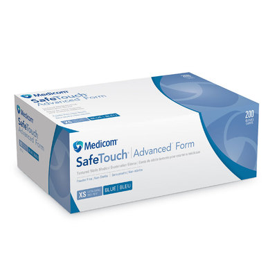 SafeTouch Advanced Form X-Small Bx/200 Blue Powder-Free Nitrile Gloves