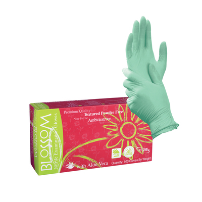 Blossom Large W/Aloe Vera Bx/100 Green PF Nitrile Gloves