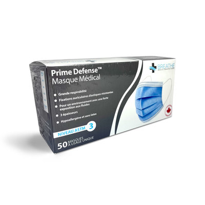 Prime Defense Blue Procedure Earloop ASTM 3 Mask Bx/50