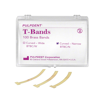 T-Bands Curved Narrow Brass 0.002" / 0.5mm Thick (Box of 100)