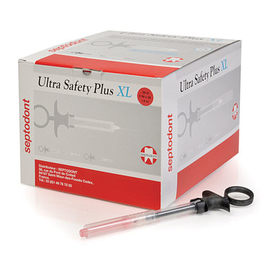 Ultra Safety Plus 25ga Long 100 Needles + Syringe Handle (Red)