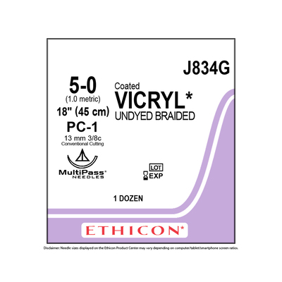 Ethicon J834G 5-0 Vicryl 18" Coated, Undyed, PC-1, Pk/12