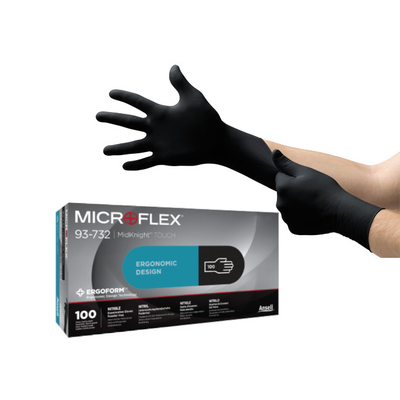 Microflex MidKnight Touch Medium Powder-Free Black Bx/100 Nitrile Gloves #93-732