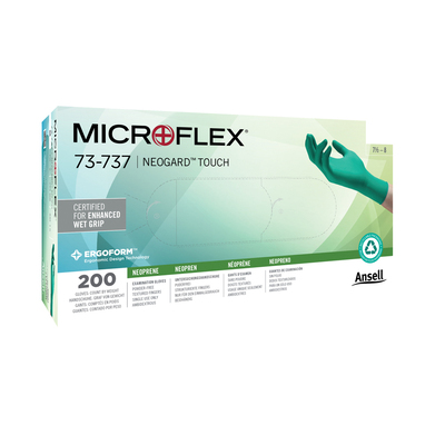 Microflex Neogard Touch Small Powder-Free Green  Bx/200 Neoprene Exam Gloves