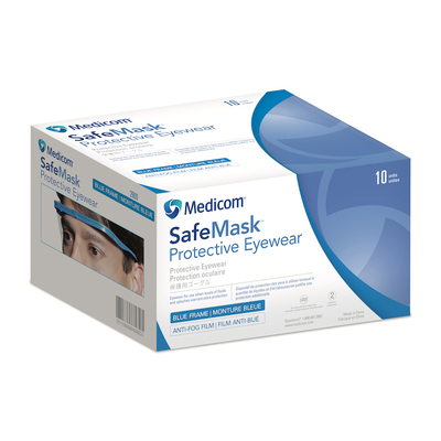 SafeMask Protective Eyewear, Blue Rim Pkg/10