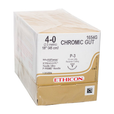 Ethicon Sutures 4-0 Chromic Gut 18" P-3 Needle  Pkg/12