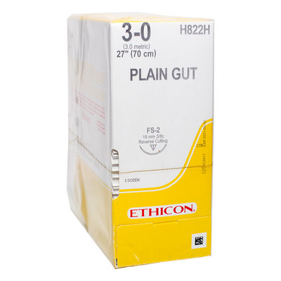 Ethicon Sutures 3-0 Plain Gut 27" FS-2 Needle Pkg/36