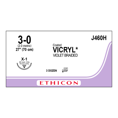 Ethicon Sutures 3-0 Coat Vicryl Violet Braided 27" X-1 Needle Pk/36