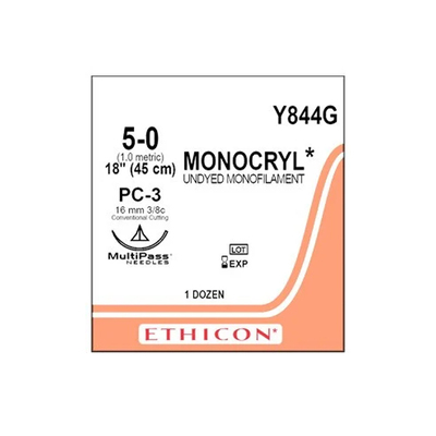 Ethicon Sutures 5-0 Monocryl Undyed 18" PC-3 Needle Pk/12