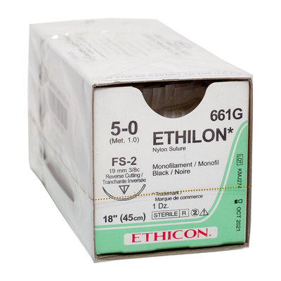 Ethicon Sutures 5-0 Ethilon Black Mono. 18" FS-2 Needle Pk/12
