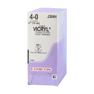 Ethicon Sutures 4-0 Coat Vicryl Violet Braid 27" RB-1 Needle Pk/36