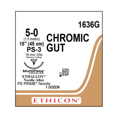 Ethicon Sutures 5-0 Chromic Gut 18" PS-3 Needle Pk/12