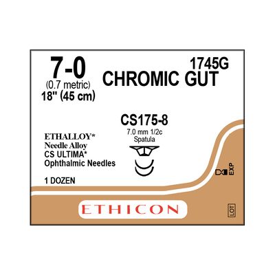 Ethicon Sutures 7-0 Chromic Gut 18" TG175-8, D/A Pk/12