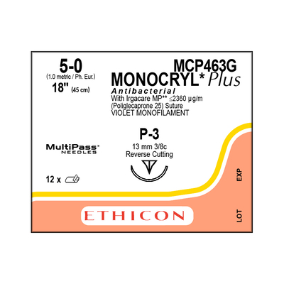 Ethicon Sutures 5-0 Monocryl+ Violet Braid 18" P-3 Needle Pk/12
