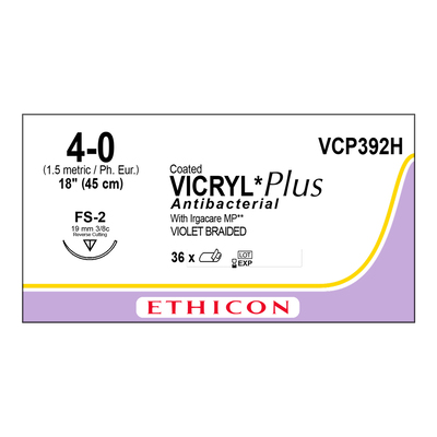 Ethicon Sutures 4-0 Coat Vicryl Violet Braid 18" FS-2 Needle Pk/36