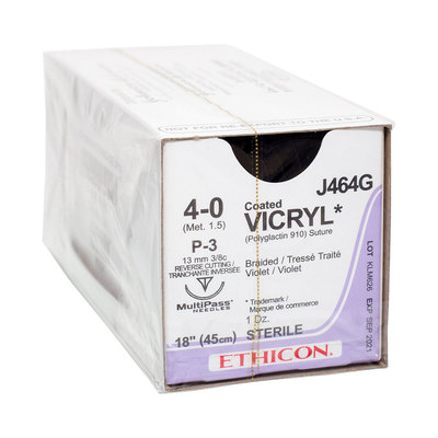 Ethicon Sutures J464G 4-0 Coat Vicryl Violet Braid 18" P3 Needle (12)