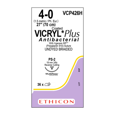 Ethicon Sutures VCP426H 4-0 Coated Vicryl+ Undyed Braid 27" PS2 Needle