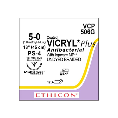 Ethicon Sutures VCP506G 5-0 Coated Vicryl+ Undyed Braid 18" PS4 Needle1