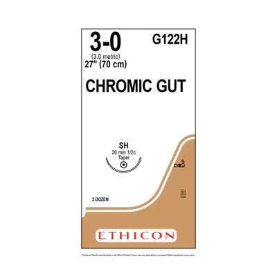 Ethicon Sutures G122H 3-0 Chromic Gut 27" SH Needle (36)