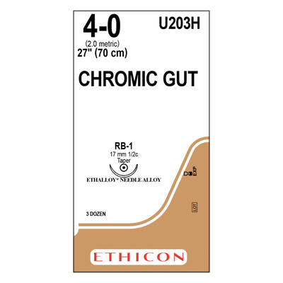 Ethicon Sutures U203H 4-0 Chromic Gut 27" RB-1 (36)