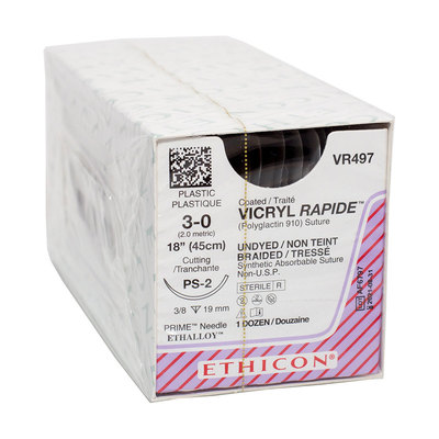 Ethicon Sutures VR497 3-0 Vicryl Rapide Undyed Braid 18" PS-2 (12)