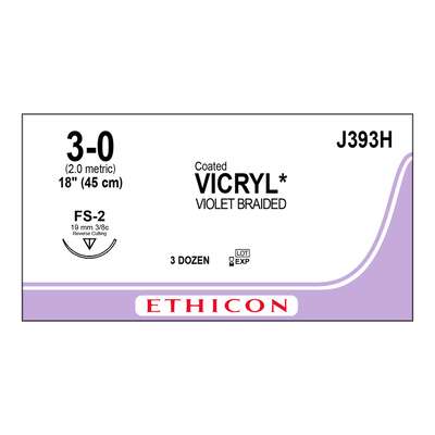 Ethicon Sutures J393H 3-0 Coat Vicryl Violet Braid 18" FS-2 (36)