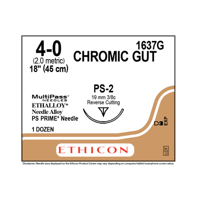 Ethicon Sutures 1637G 4-0 Chromic Gut 18" PS-2 (12)