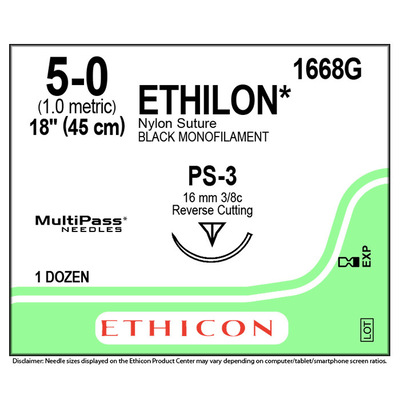 Ethicon 1668G 5-0 Ethilon Black Mono. PS-3 18" (12)