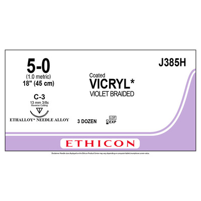Ethicon J385H 5-0 Vicryl Violet Braid. C-3 18" (36)