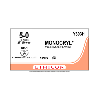 Ethicon Y303H 5-0 Monocryl Violet Mono. 27" RB-1 (36)