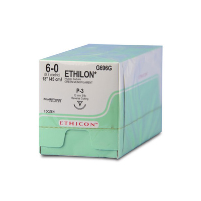 Ethicon G696G 6-0 Ethilon Green MonoFilament 18" P-3 (12)