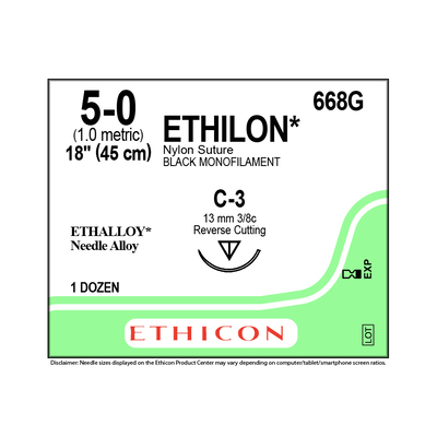 Ethicon 668G 5-0 Ethilon Black Mono. 18" C-2 (12)