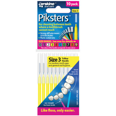 Piksters Size 3 Yellow (10x10) Interdental Brushes