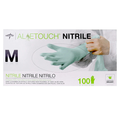 AloeTouch Medium Powder-Free Nitrile Green Gloves BX/100
