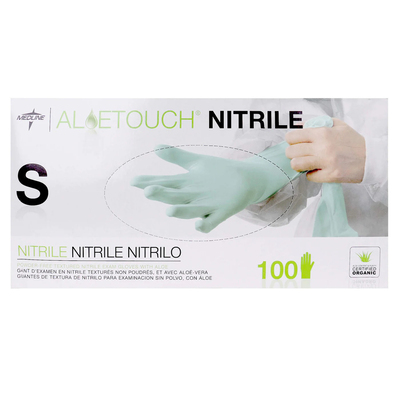 AloeTouch Small Powder-Free Nitrile Green Gloves BX/100