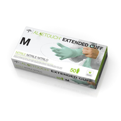 AloeTouch 12" Medium Powder-Free Nitrile Green Gloves BX/50