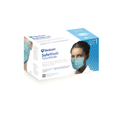 SafeMask TailorMade Low Barrier Blue Earloop Masks (50) ASTM Level 1